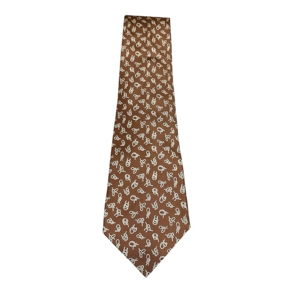 Men’s Hermes Sailor Knots brown and 100% silk tie Made in France one size